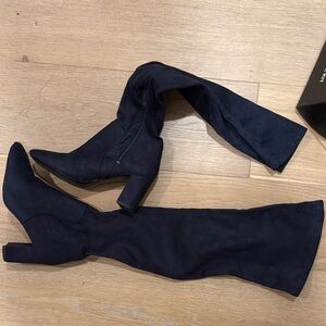 Nine West Women's Navy Over-the-Knee Block Heel Boots